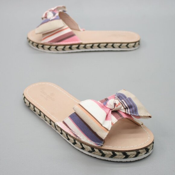 Kate Spade Ladies 7.5 Idalah Slip-on Slides Espadrille Striped Bow Shoes Sandals - Picture 1 of 12